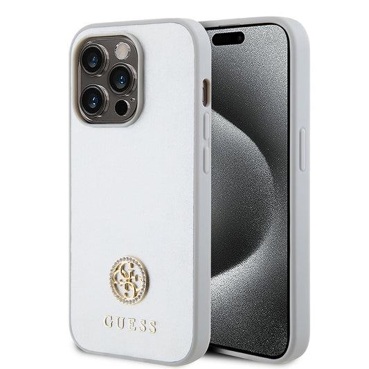 Etui til Apple iPhone 15 Pro, Guess, Strass Metal Logo, Sølvfarvet