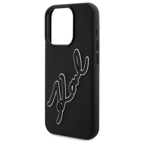 Etui til Apple iPhone 15 Pro, Karl Lagerfeld, 3D Rubber Signature, Sort