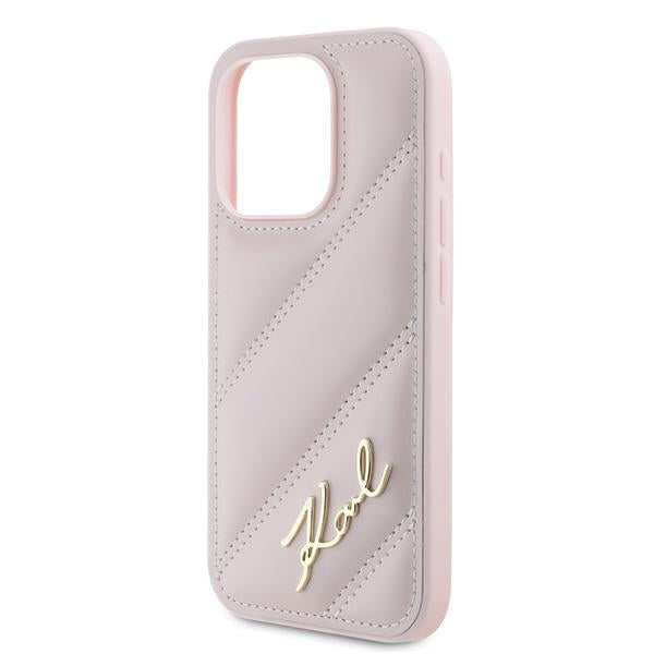 Etui til Apple iPhone 15 Pro, Karl Lagerfeld, Diagonal Quilted Script, Pink