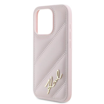 Etui til Apple iPhone 15 Pro, Karl Lagerfeld, Diagonal Quilted Script, Pink