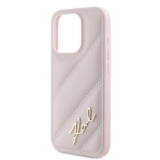 Etui til Apple iPhone 15 Pro, Karl Lagerfeld, Diagonal Quilted Script, Pink