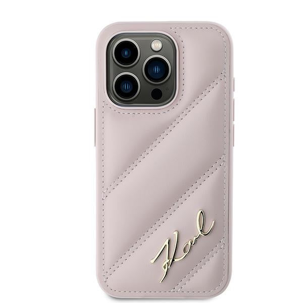 Etui til Apple iPhone 15 Pro, Karl Lagerfeld, Diagonal Quilted Script, Pink