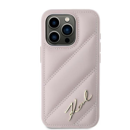 Etui til Apple iPhone 15 Pro, Karl Lagerfeld, Diagonal Quilted Script, Pink