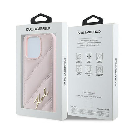 Etui til Apple iPhone 15 Pro, Karl Lagerfeld, Diagonal Quilted Script, Pink