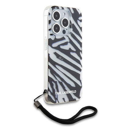 Case for Apple iPhone 15 Pro, Karl Lagerfeld, IML Luxury Zebra Pattern with Strap, Black