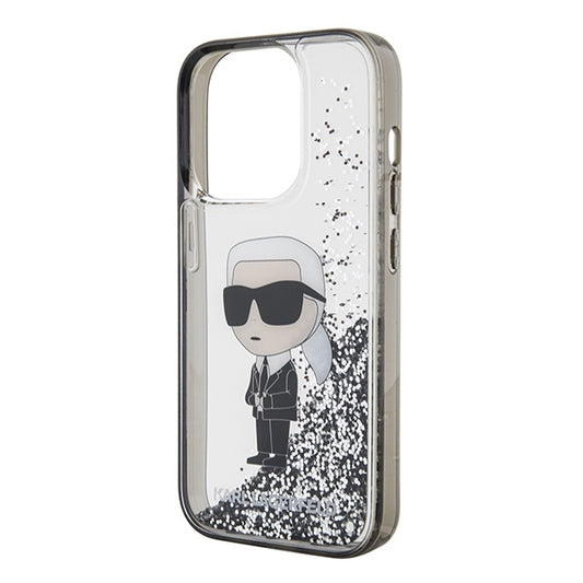 Etui til Apple iPhone 15 Pro, Karl Lagerfeld, Liquid Glitter Ikonik Karl, Gennemsigtig