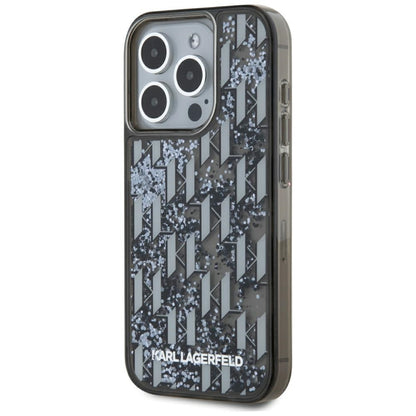 Cover til Apple iPhone 15 Pro, Karl Lagerfeld, Liquid Glitter Monogram, Sort