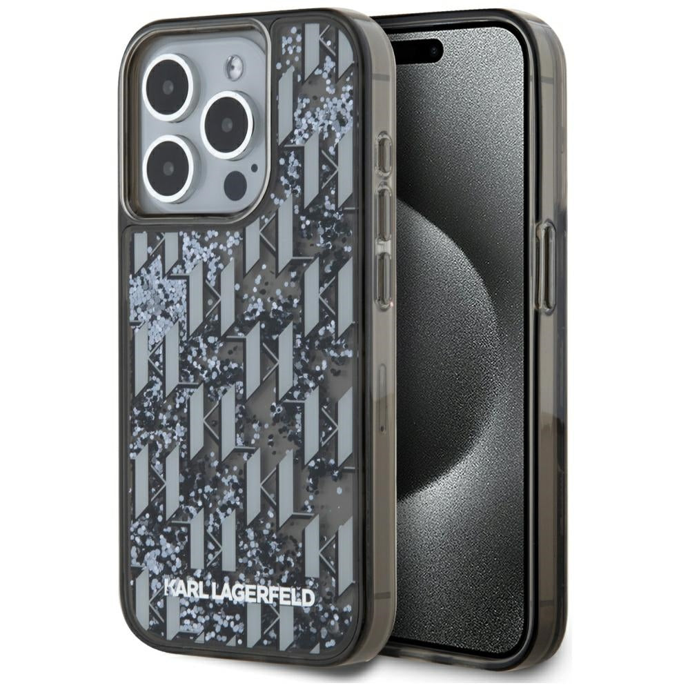 Cover til Apple iPhone 15 Pro, Karl Lagerfeld, Liquid Glitter Monogram, Sort