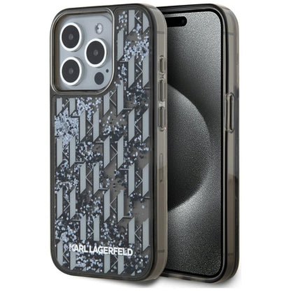 Cover til Apple iPhone 15 Pro, Karl Lagerfeld, Liquid Glitter Monogram, Sort