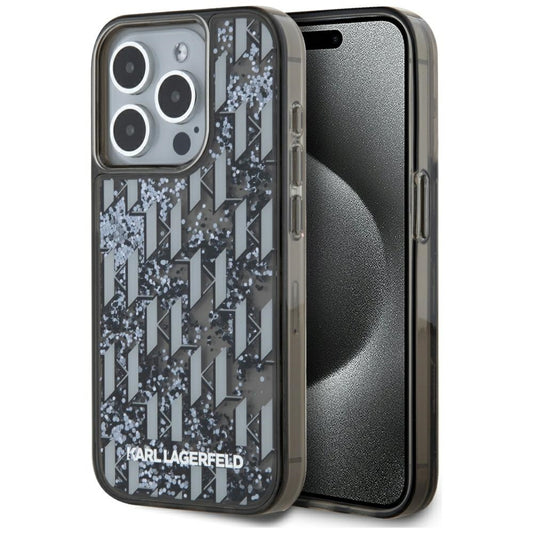 Cover til Apple iPhone 15 Pro, Karl Lagerfeld, Liquid Glitter Monogram, Sort