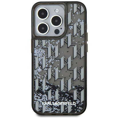 Cover til Apple iPhone 15 Pro, Karl Lagerfeld, Liquid Glitter Monogram, Sort
