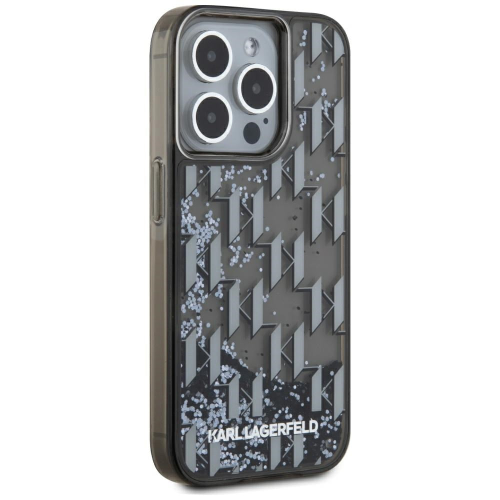 Cover til Apple iPhone 15 Pro, Karl Lagerfeld, Liquid Glitter Monogram, Sort