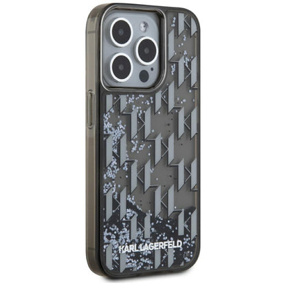 Cover til Apple iPhone 15 Pro, Karl Lagerfeld, Liquid Glitter Monogram, Sort