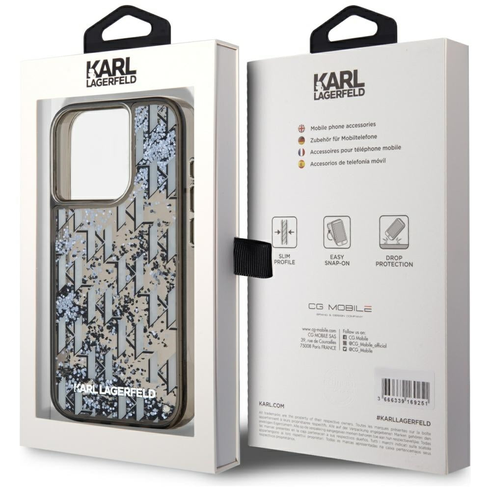 Cover til Apple iPhone 15 Pro, Karl Lagerfeld, Liquid Glitter Monogram, Sort