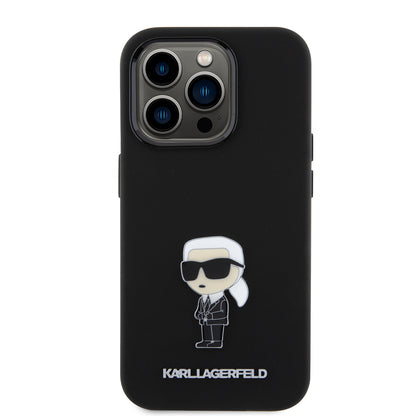 Etui til Apple iPhone 15 Pro, Karl Lagerfeld, Silicone Metal Ikonik, Sort