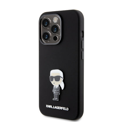 Etui til Apple iPhone 15 Pro, Karl Lagerfeld, Silicone Metal Ikonik, Sort