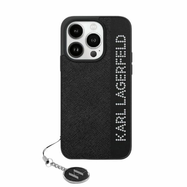 Etui til Apple iPhone 15 Pro, Karl Lagerfeld, Saffiano Rhinestones & Charm, Sort