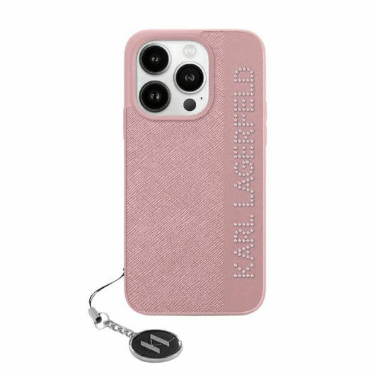 Etui til Apple iPhone 15 Pro, Karl Lagerfeld, Saffiano Rhinestones & Charm, Pink