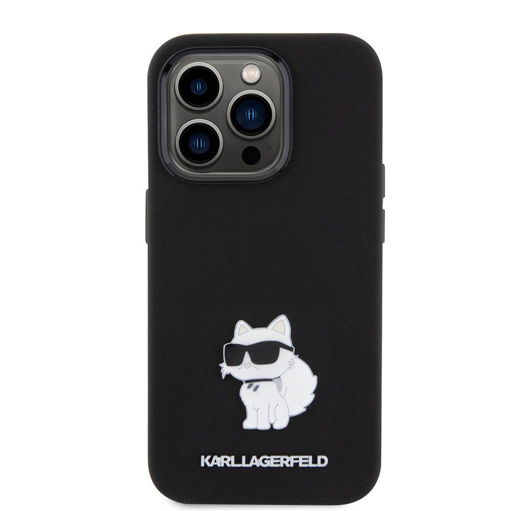 Etui til Apple iPhone 15 Pro, Karl Lagerfeld, Silicone Choupette Metal, Sort