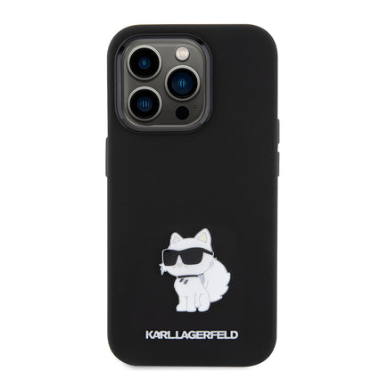 Etui til Apple iPhone 15 Pro, Karl Lagerfeld, Silicone Choupette Metal, Sort
