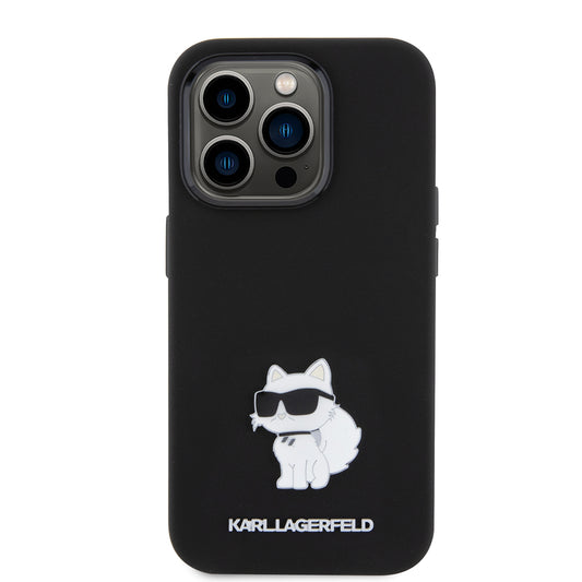 Etui til Apple iPhone 15 Pro, Karl Lagerfeld, Silicone Choupette Metal, Sort
