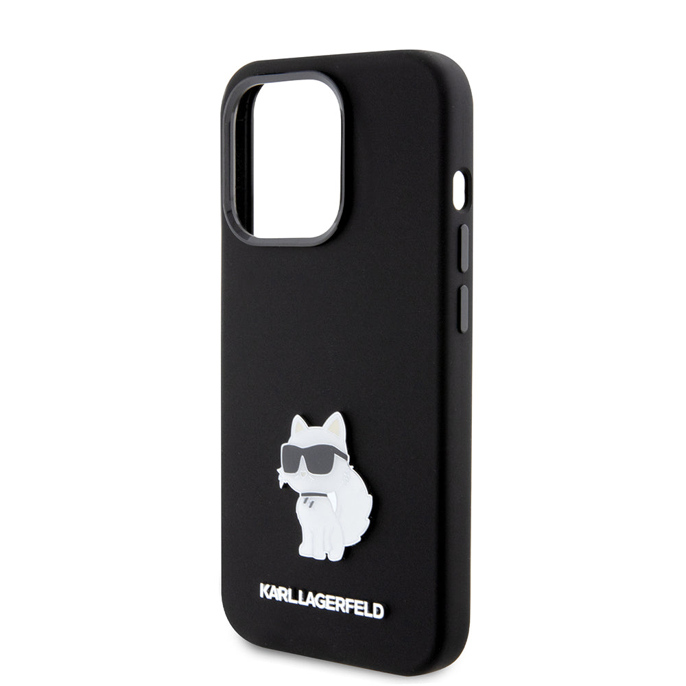 Etui til Apple iPhone 15 Pro, Karl Lagerfeld, Silicone Choupette Metal, Sort