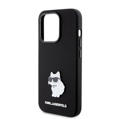 Etui til Apple iPhone 15 Pro, Karl Lagerfeld, Silicone Choupette Metal, Sort