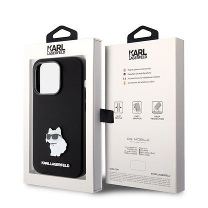 Etui til Apple iPhone 15 Pro, Karl Lagerfeld, Silicone Choupette Metal, Sort