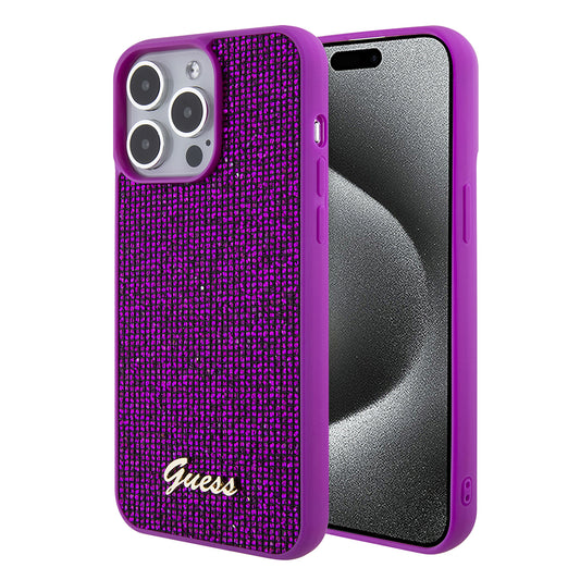 Etui til Apple iPhone 15 Pro Max, Guess, Disco Metal Script, Fuchsia