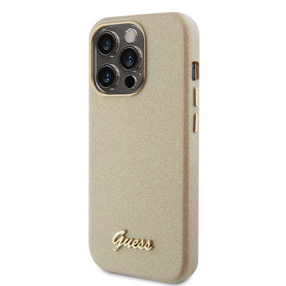 Etui til Apple iPhone 15 Pro Max, Guess, Glitter Glossy Script, Beige