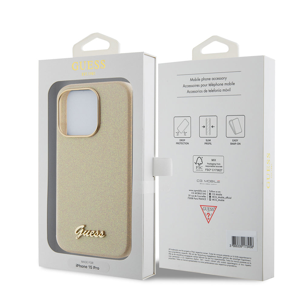 Etui til Apple iPhone 15 Pro Max, Guess, Glitter Glossy Script, Beige