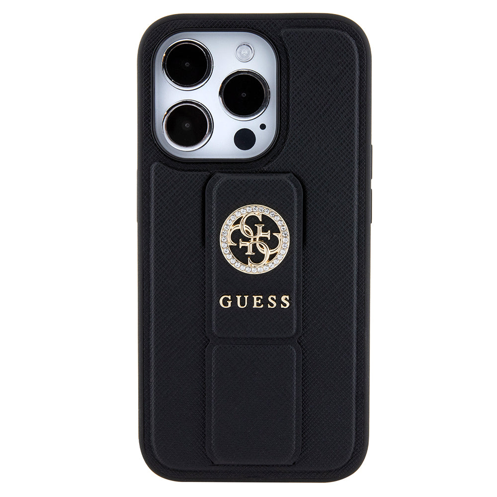 Etui til Apple iPhone 15 Pro Max, Guess, Grip Stand 4G Saffiano Strass, Sort