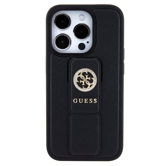 Etui til Apple iPhone 15 Pro Max, Guess, Grip Stand 4G Saffiano Strass, Sort