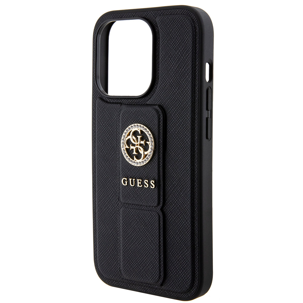 Etui til Apple iPhone 15 Pro Max, Guess, Grip Stand 4G Saffiano Strass, Sort