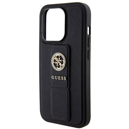Etui til Apple iPhone 15 Pro Max, Guess, Grip Stand 4G Saffiano Strass, Sort
