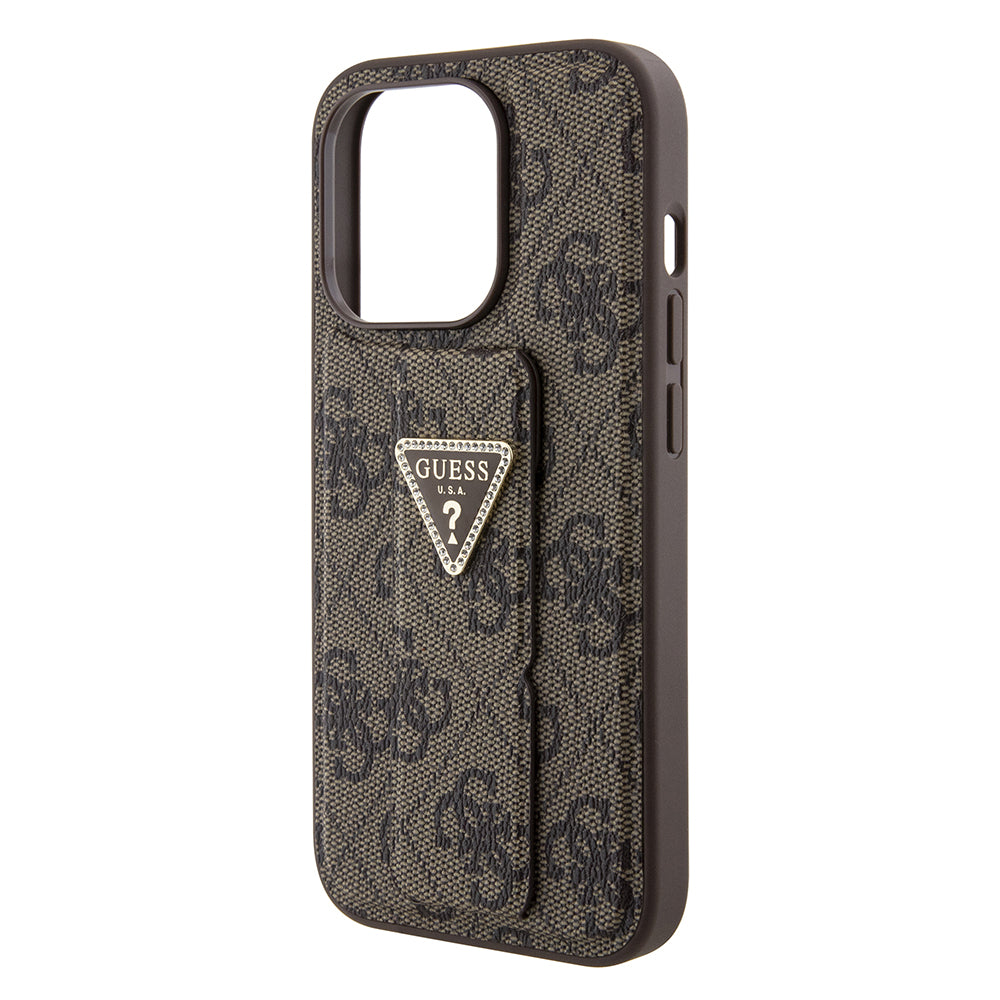 Case for Apple iPhone 15 Pro Max, Guess, Grip Stand 4G Triangle Strass, Brown