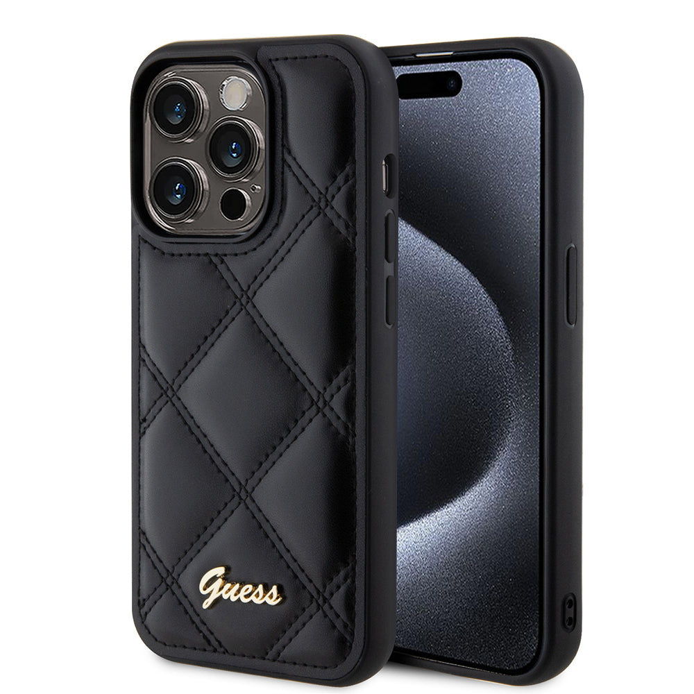 Etui til Apple iPhone 15 Pro Max, Guess, Quilted Metal Logo, Sort
