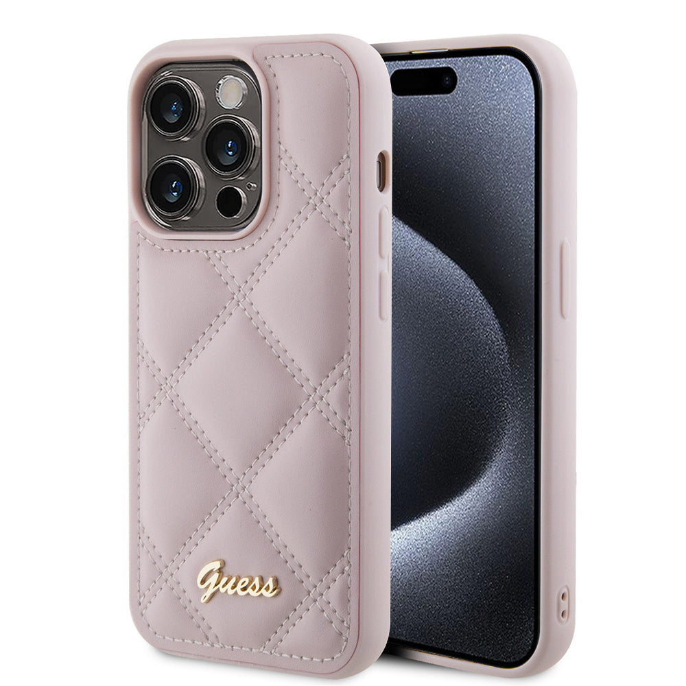 Case for Apple iPhone 15 Pro Max, Guess, Quilted Metal Logo, Pink