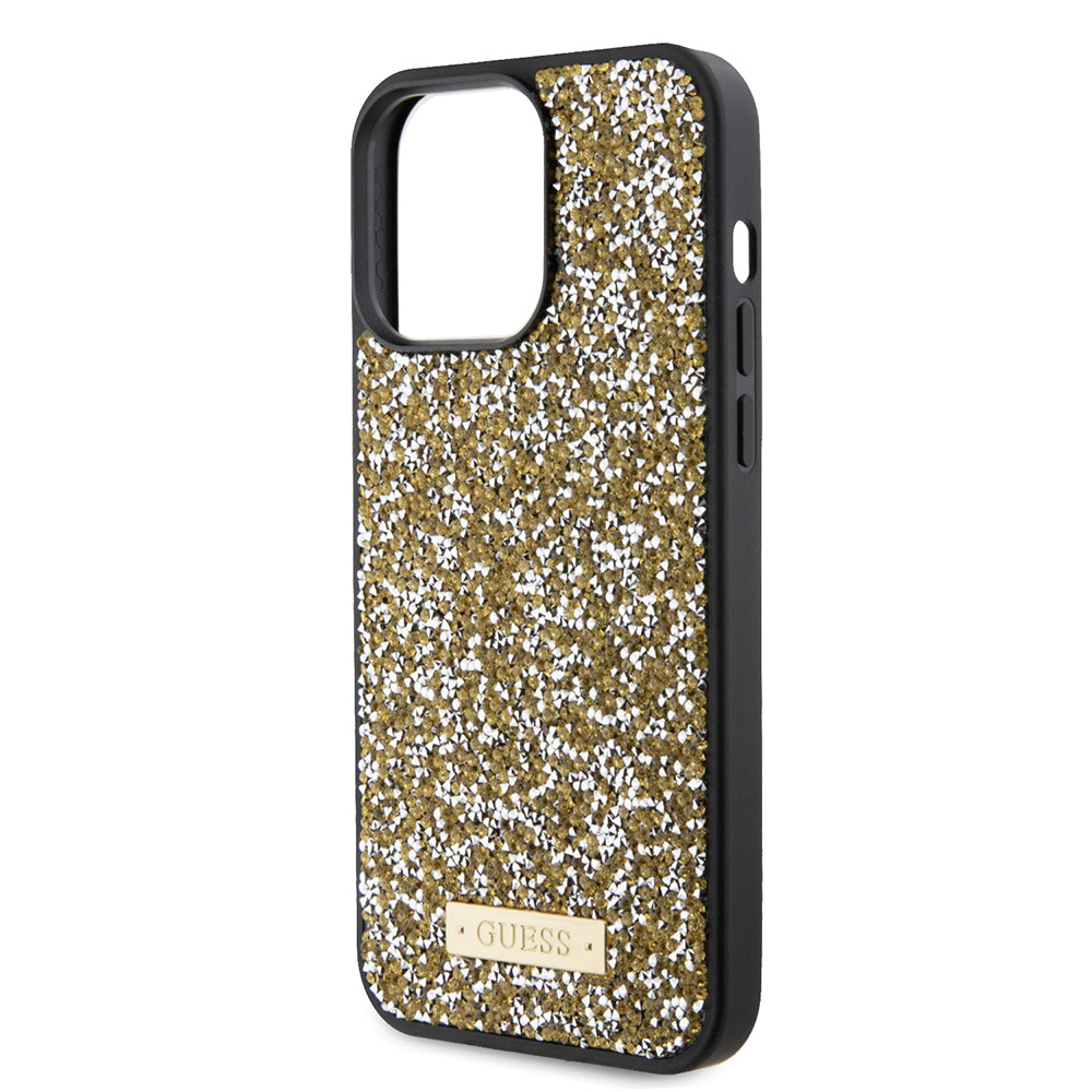 Etui til Apple iPhone 15 Pro Max, Guess, Rhinestone Metal Logo, Gul