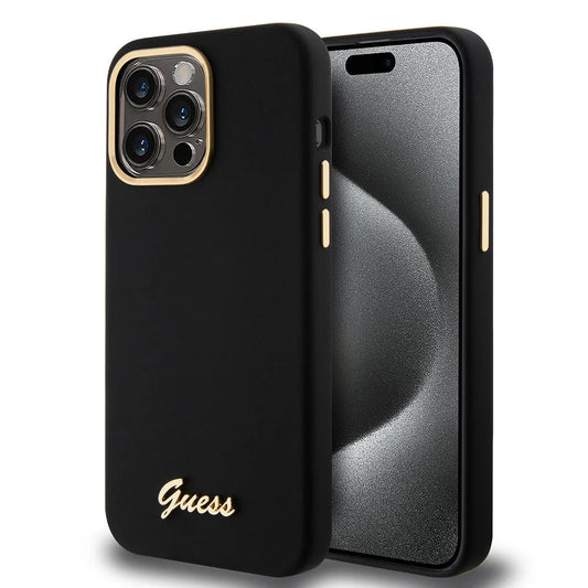 Cover til Apple iPhone 15 Pro Max, Guess, Script Metal Logo & Frame, Sort