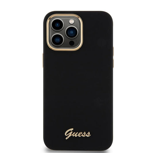 Cover til Apple iPhone 15 Pro Max, Guess, Script Metal Logo & Frame, Sort