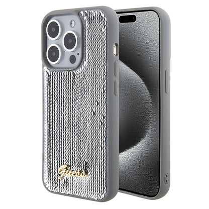 Etui til Apple iPhone 15 Pro Max, Guess, Sequin Script Metal, Sølvfarvet
