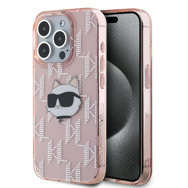 Etui til Apple iPhone 15 Pro Max, Karl Lagerfeld, IML Luxury Monogram Choupette's Head, Pink