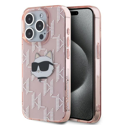Etui til Apple iPhone 15 Pro Max, Karl Lagerfeld, IML Luxury Monogram Choupette's Head, Pink