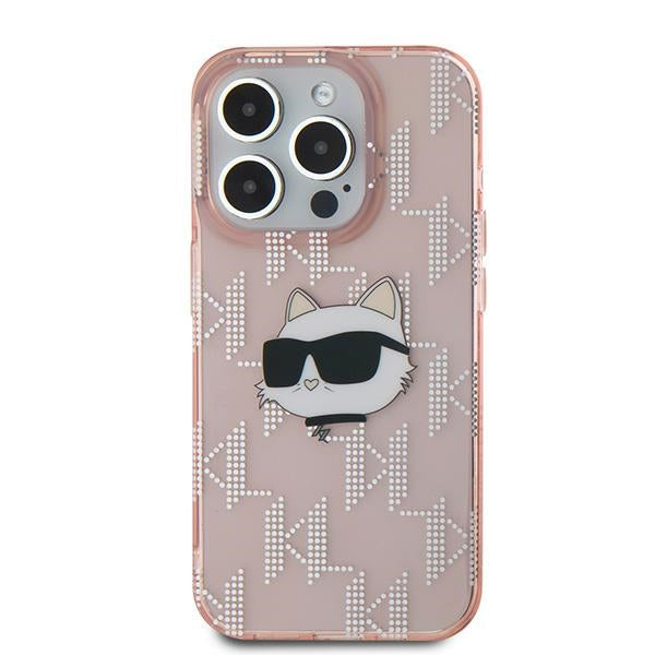 Etui til Apple iPhone 15 Pro Max, Karl Lagerfeld, IML Luxury Monogram Choupette's Head, Pink