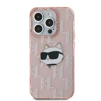 Etui til Apple iPhone 15 Pro Max, Karl Lagerfeld, IML Luxury Monogram Choupette's Head, Pink