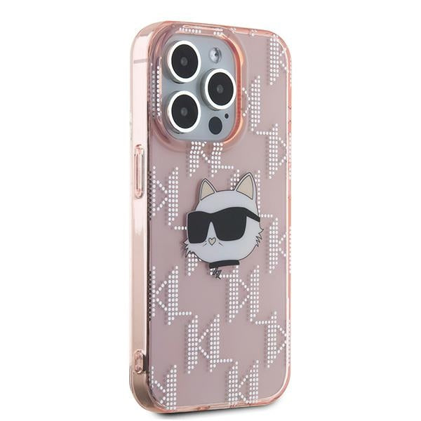 Etui til Apple iPhone 15 Pro Max, Karl Lagerfeld, IML Luxury Monogram Choupette's Head, Pink