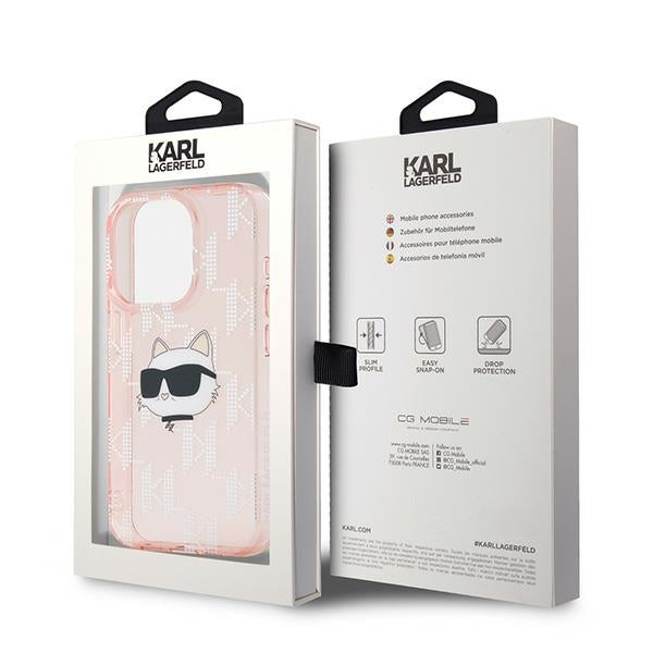 Etui til Apple iPhone 15 Pro Max, Karl Lagerfeld, IML Luxury Monogram Choupette's Head, Pink