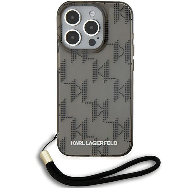 Etui til Apple iPhone 15 Pro Max, Karl Lagerfeld, IML Luxury Monogram KL Mønster med Strop, Sort