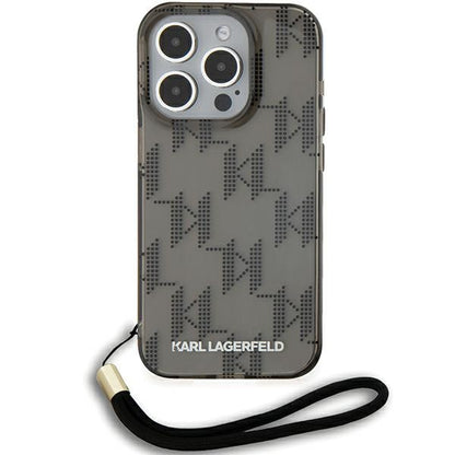 Etui til Apple iPhone 15 Pro Max, Karl Lagerfeld, IML Luxury Monogram KL Mønster med Strop, Sort